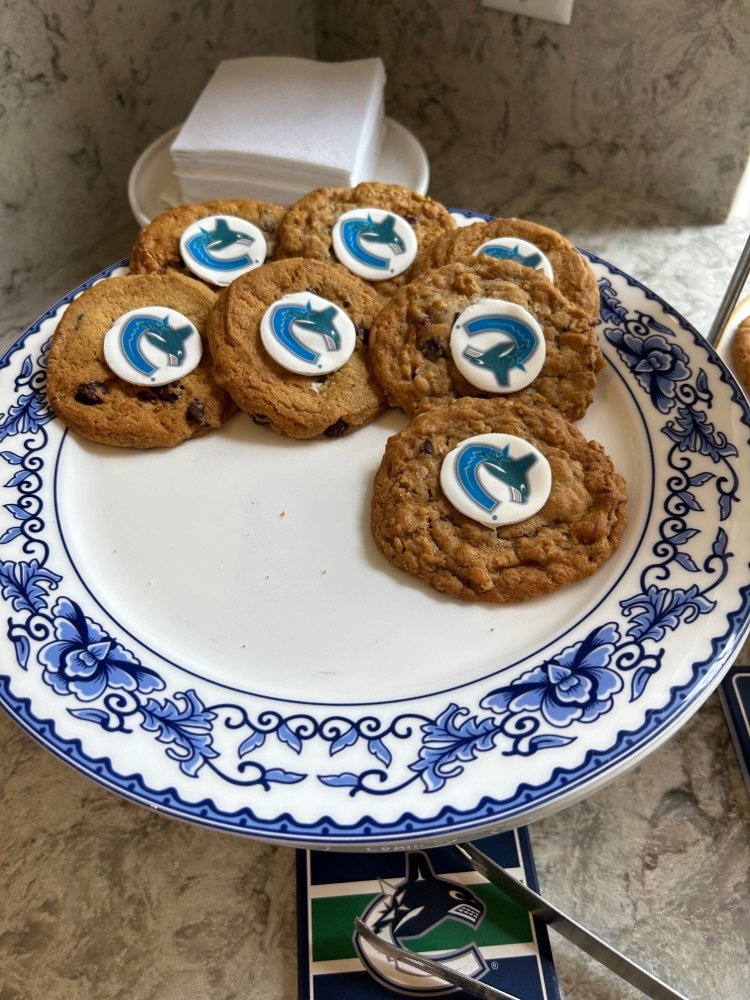 special cookies decorated with Vancouver's professional hockey team logo