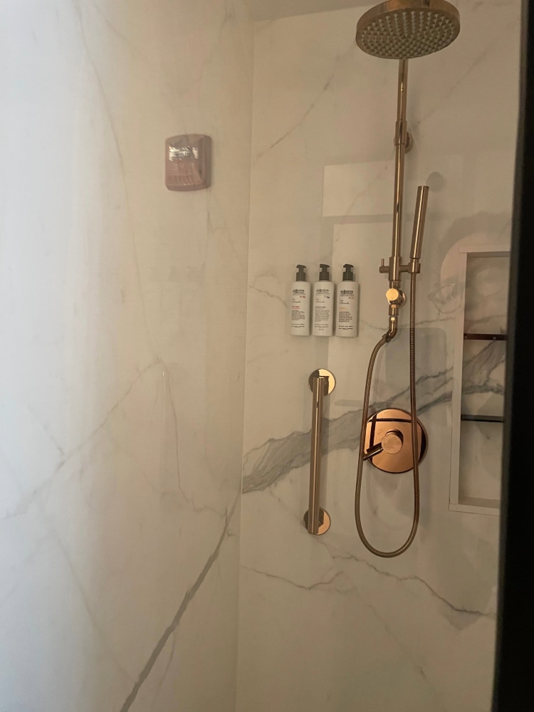 white marble master shower