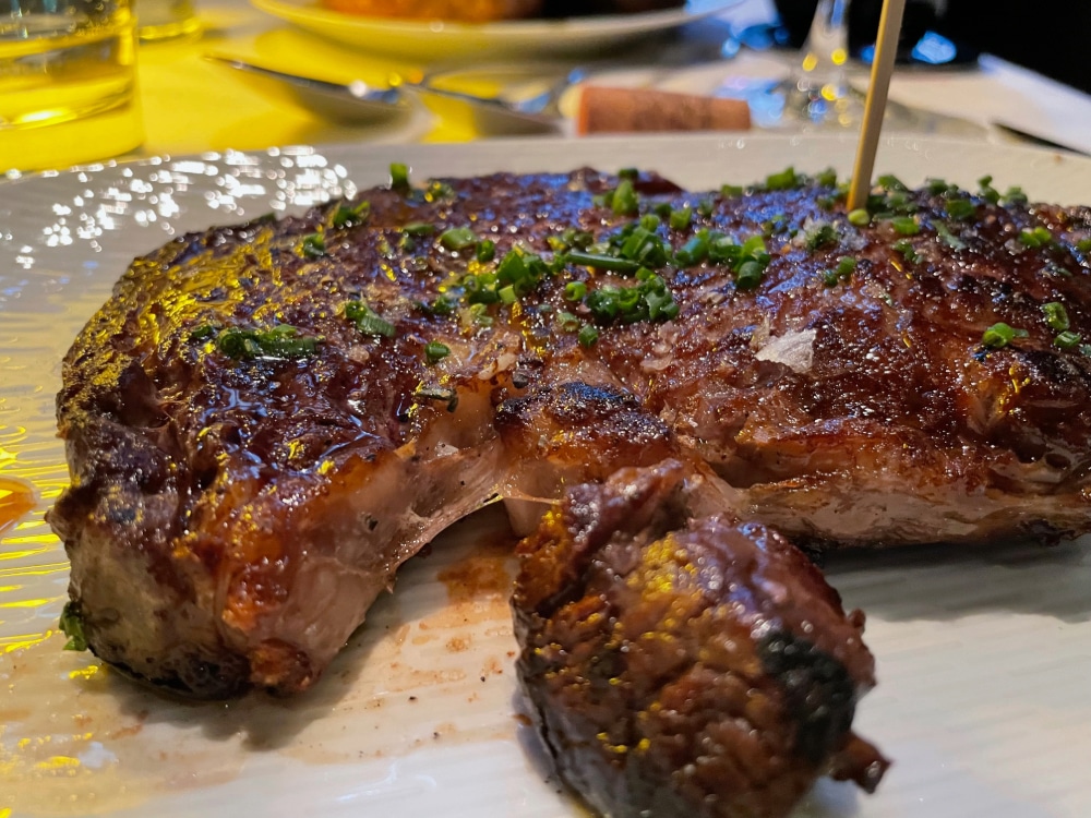 a sliced piece of ribeye steak