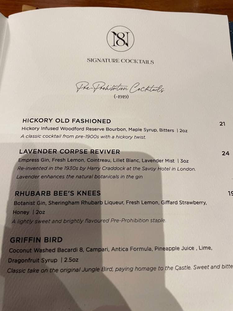 cocktail menu page