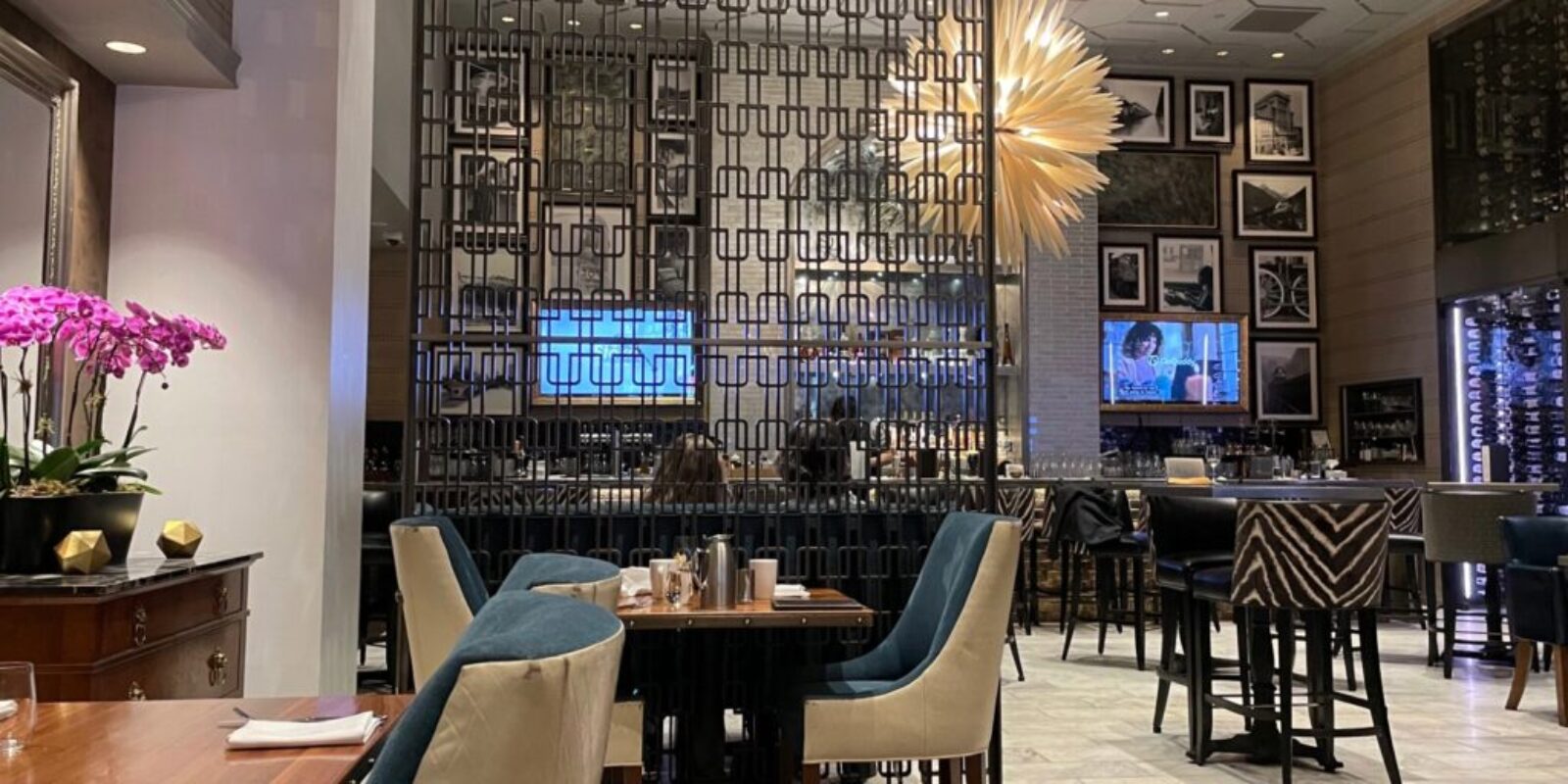 a hotel bar with contemporary decor