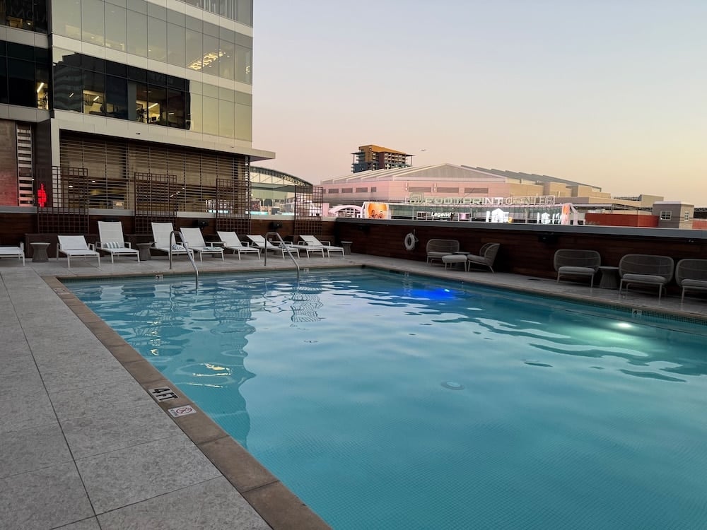a rooftop pool overlooking Footprint Center