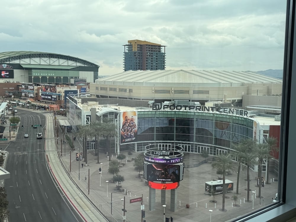 a view from a window of Footprint Center and Chase Field