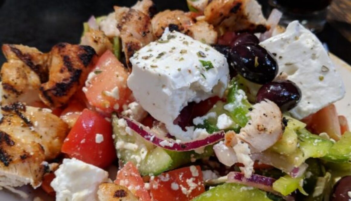 Greek Salad with Chicken at Balkan Restaurant in Banff