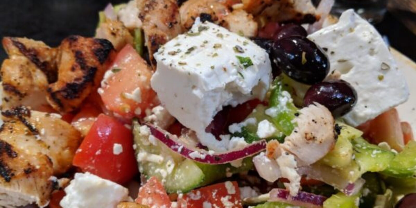 Greek Salad with Chicken at Balkan Restaurant in Banff