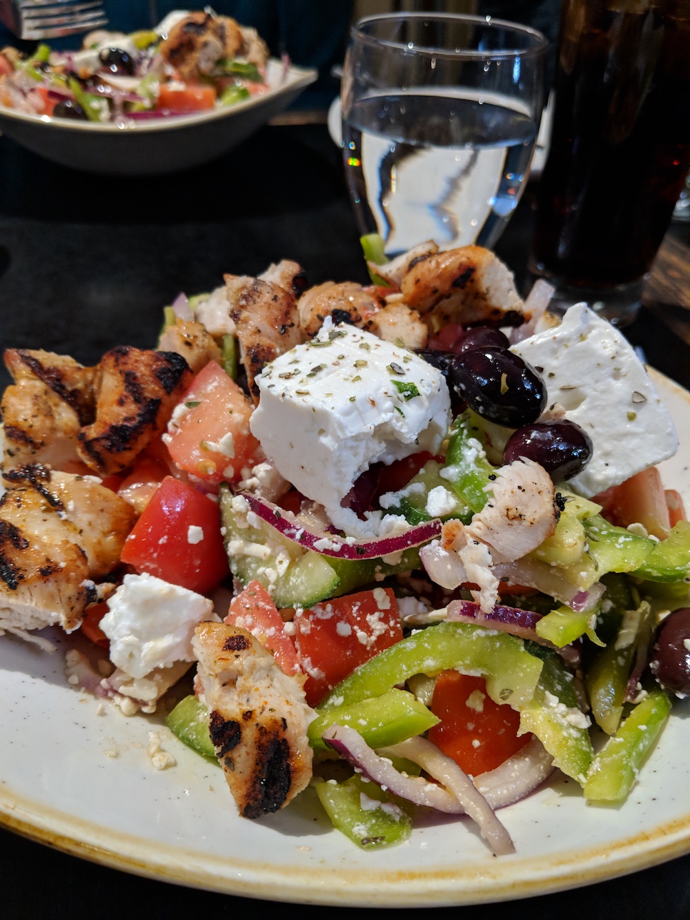 Greek Salad with Chicken at Balkan Restaurant in Banff