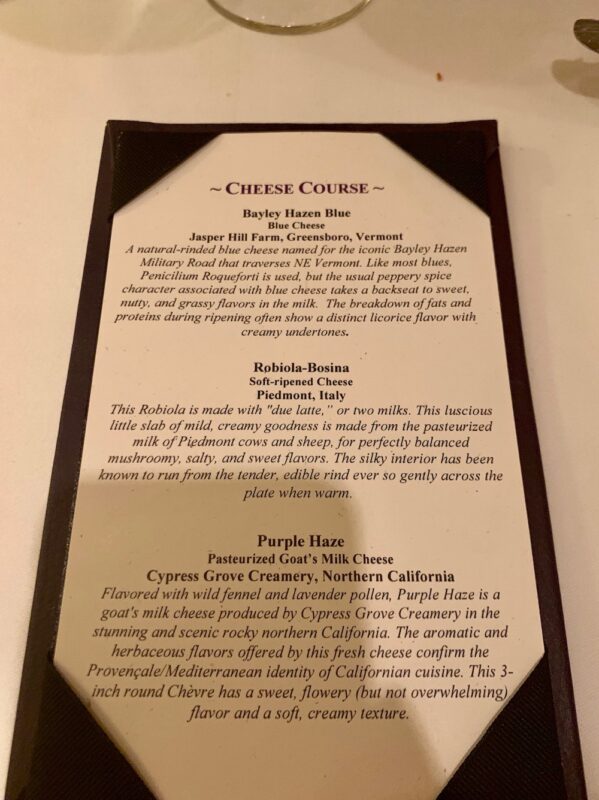 Cheese Course Menu