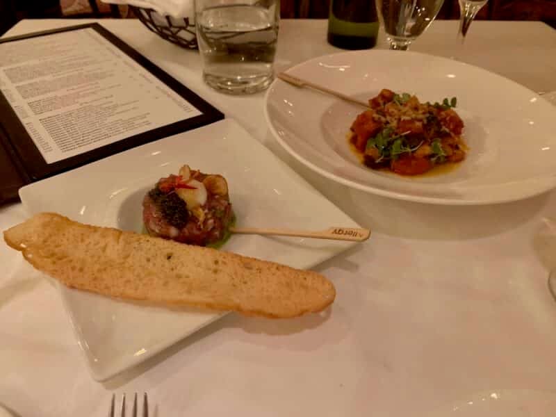 Tuna Tartare and Shrimp with Pasta and Puttanesca (Appetizers)