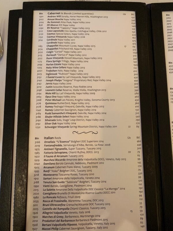 Citricos' wine list