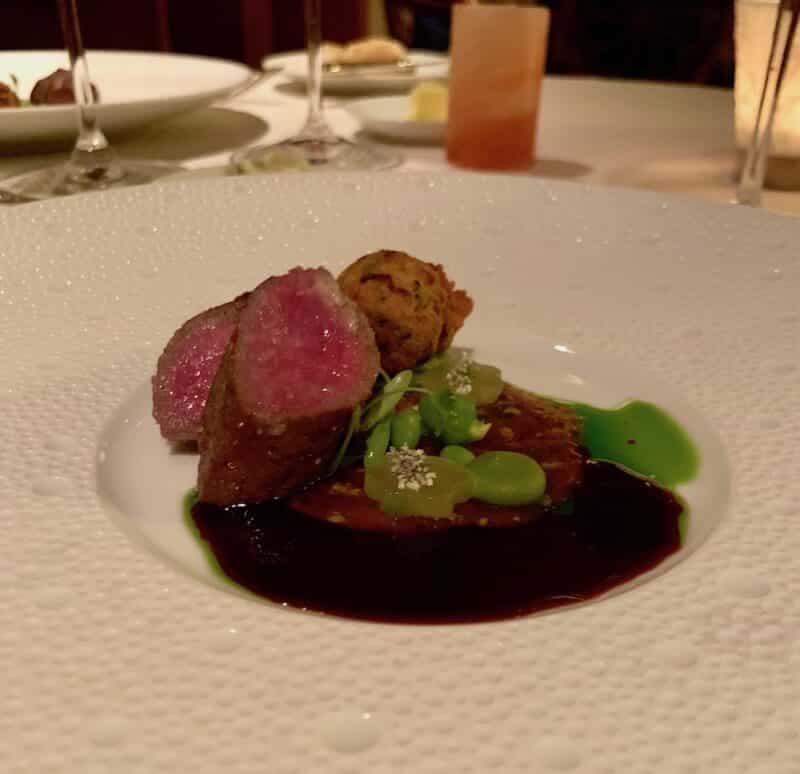 Lamb Loin with Dates, Garbanzo Bean Croquette