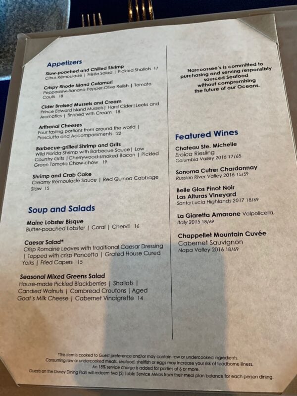 Narcoossee's Appetizer Menu