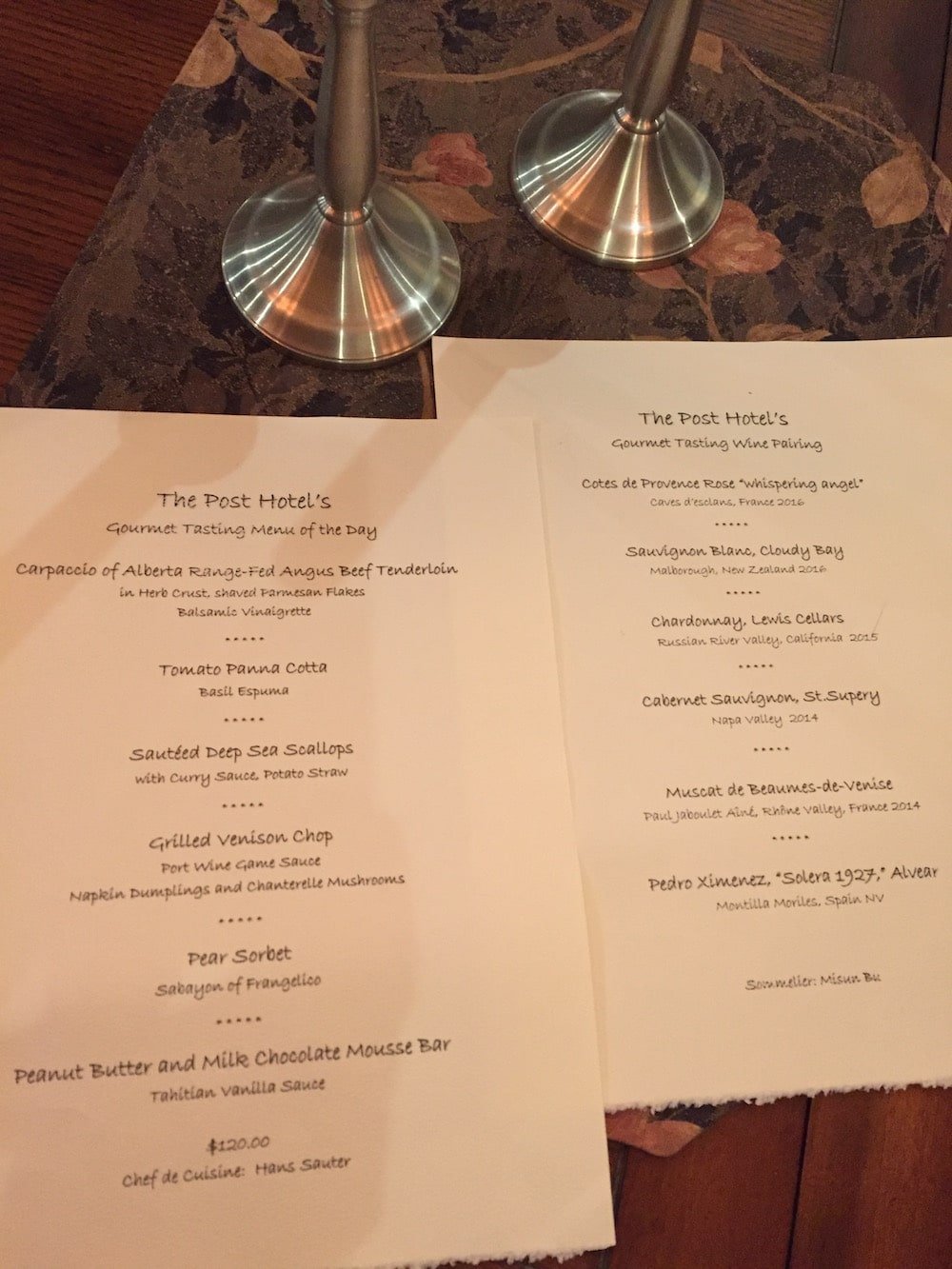 Tasting Menu and Wine Pairings, Post Hotel