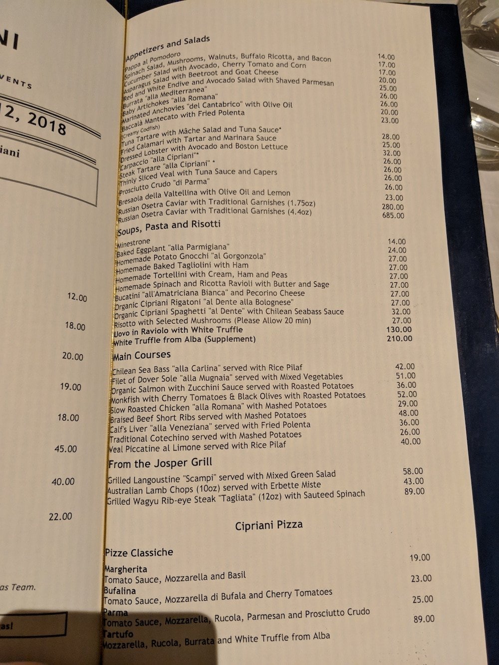 Cipriani Menu - Ask for Guidance