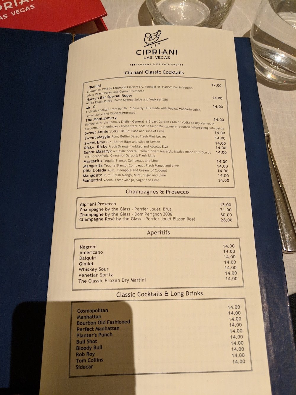 Cocktail Menu at Cipriani