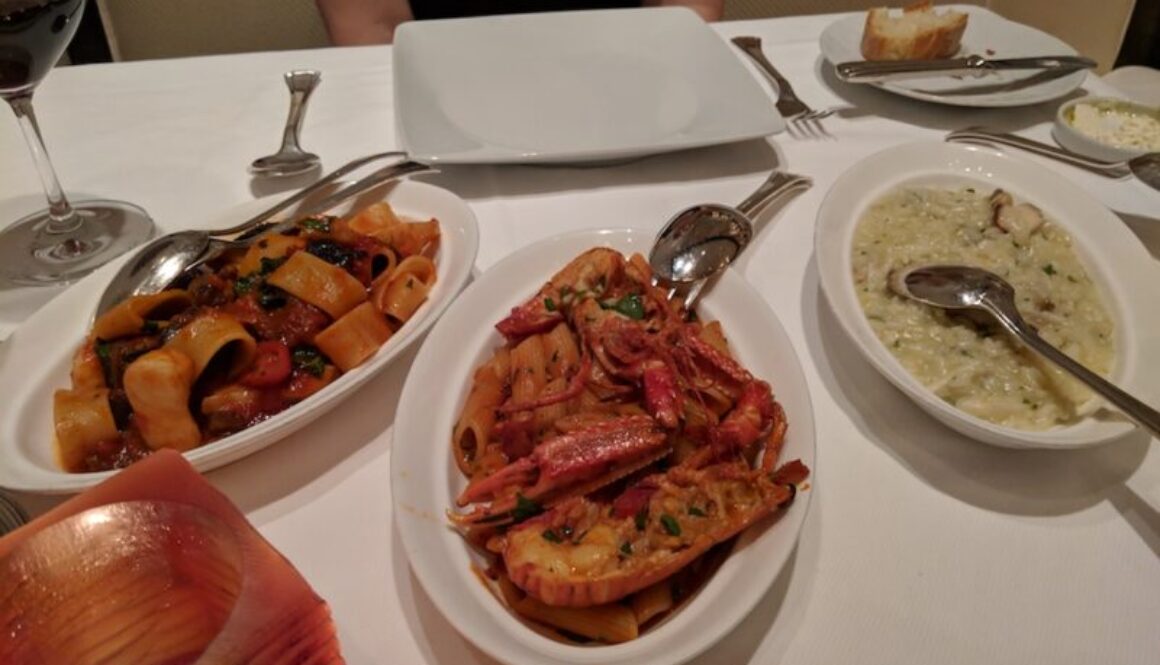 Primi - including: Calamarata pasta rings, scopion fish, and risotto with seafood