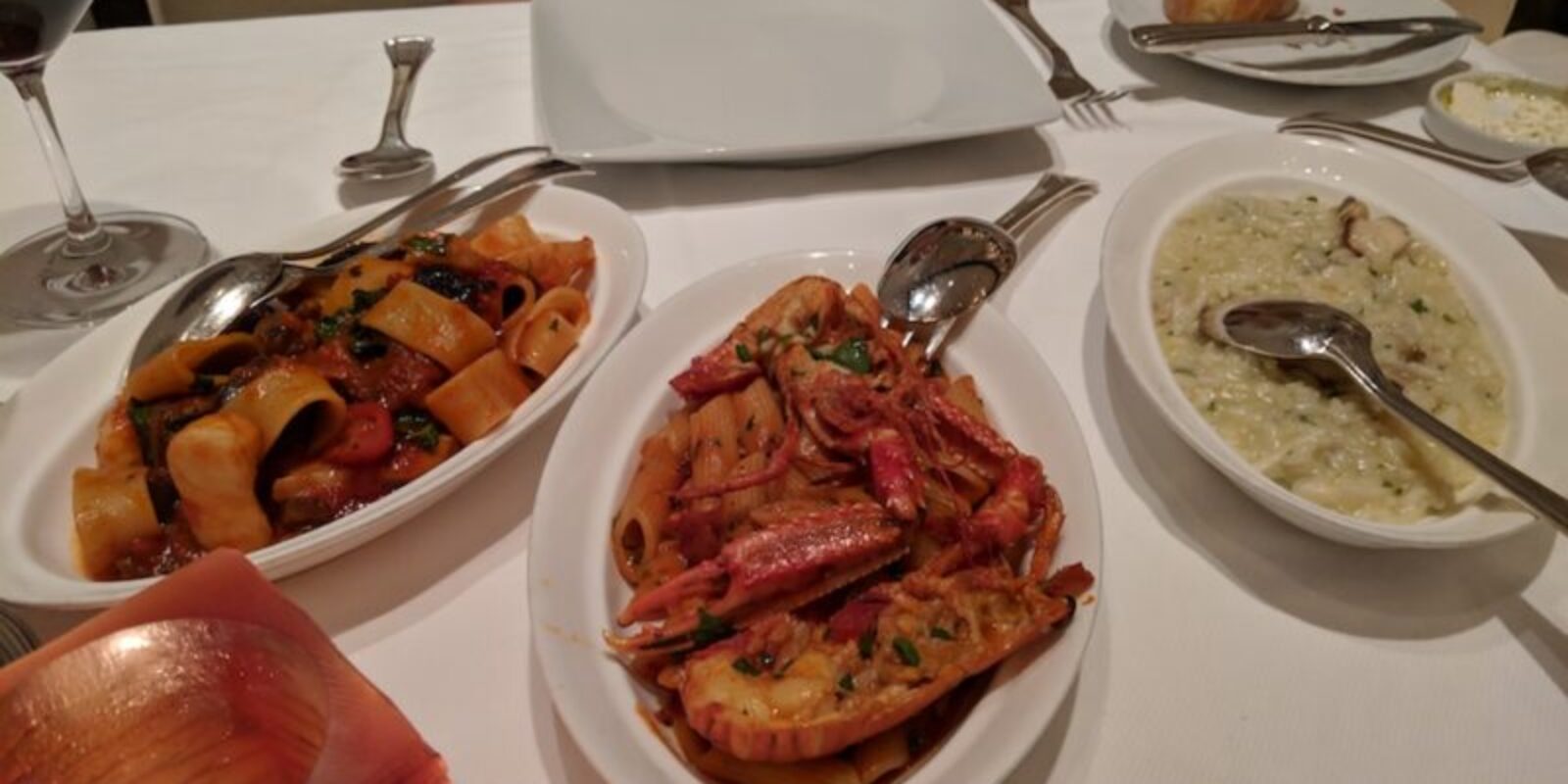 Primi - including: Calamarata pasta rings, scopion fish, and risotto with seafood