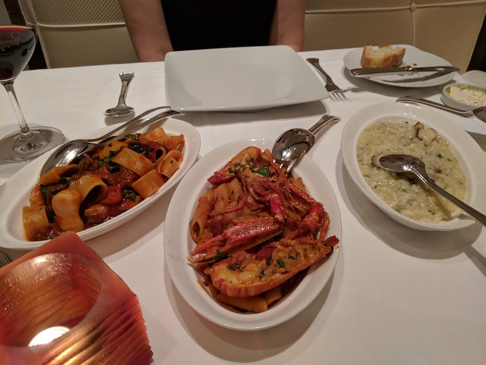 Primi - including: Calamarata pasta rings, scopion fish, and risotto with seafood