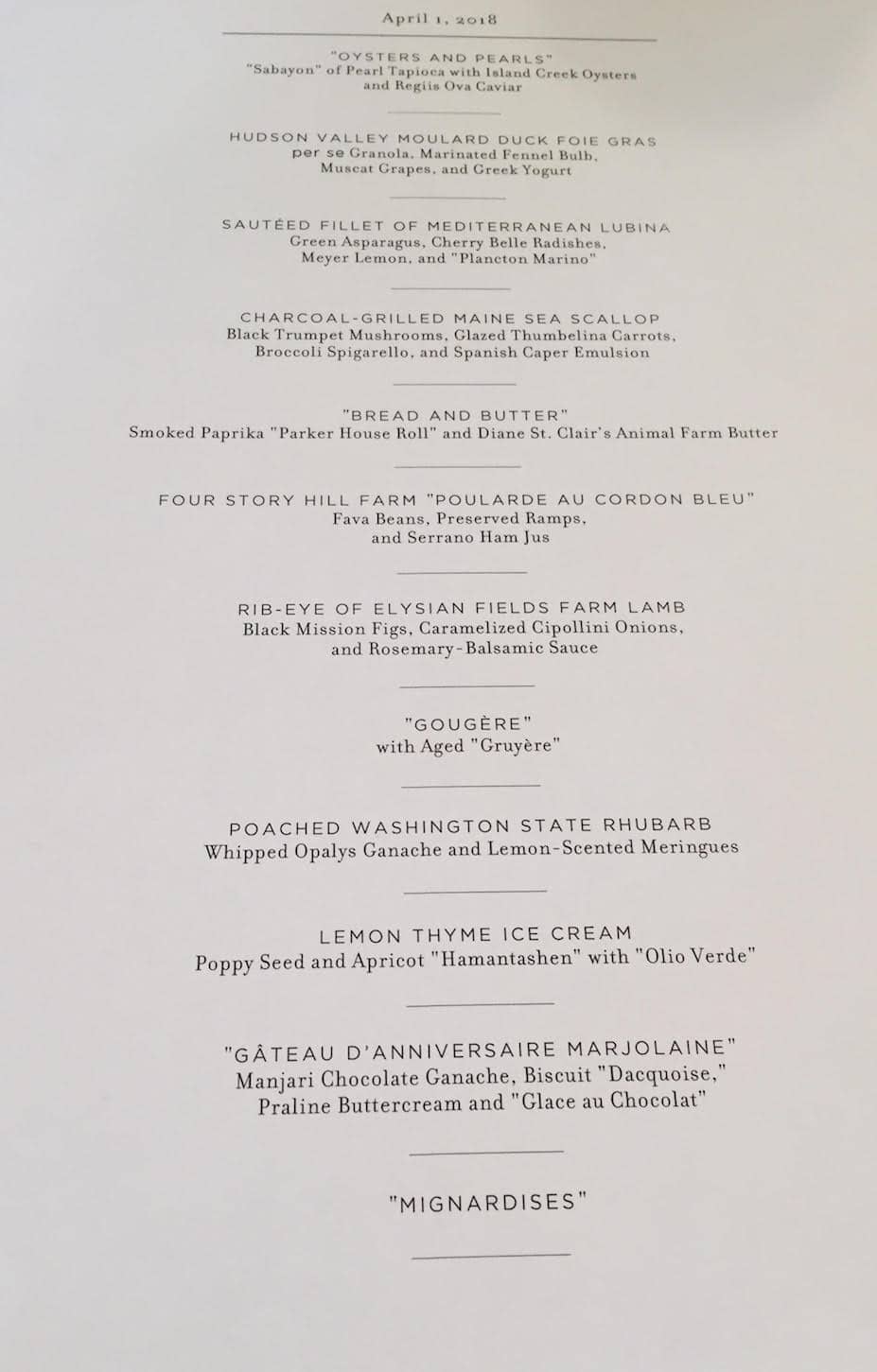 Per Se Tasting Menu - April 1, 2018