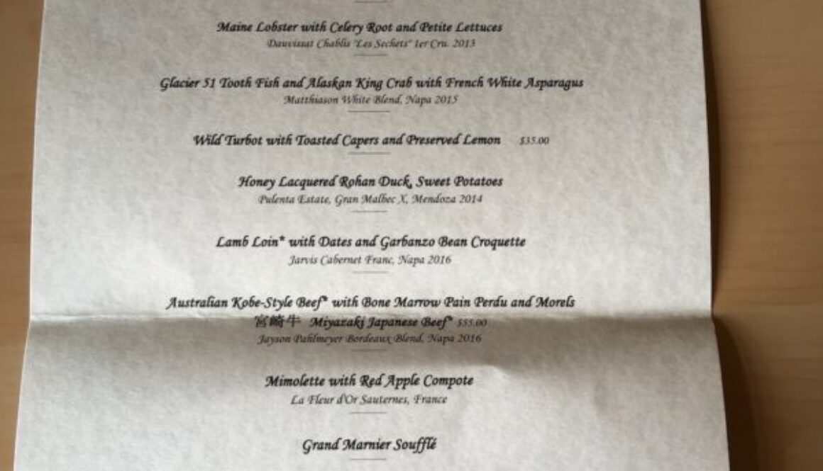 Victoria and Albert Menu