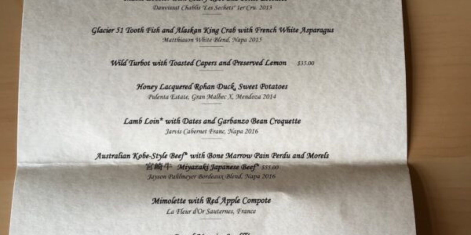 Victoria and Albert Menu
